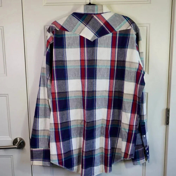 Wrangler Long Sleeve Mens 17-36 Plaid‎ X-Long Tails Pre-Shrunk Made in USA - Picture 2 of 8